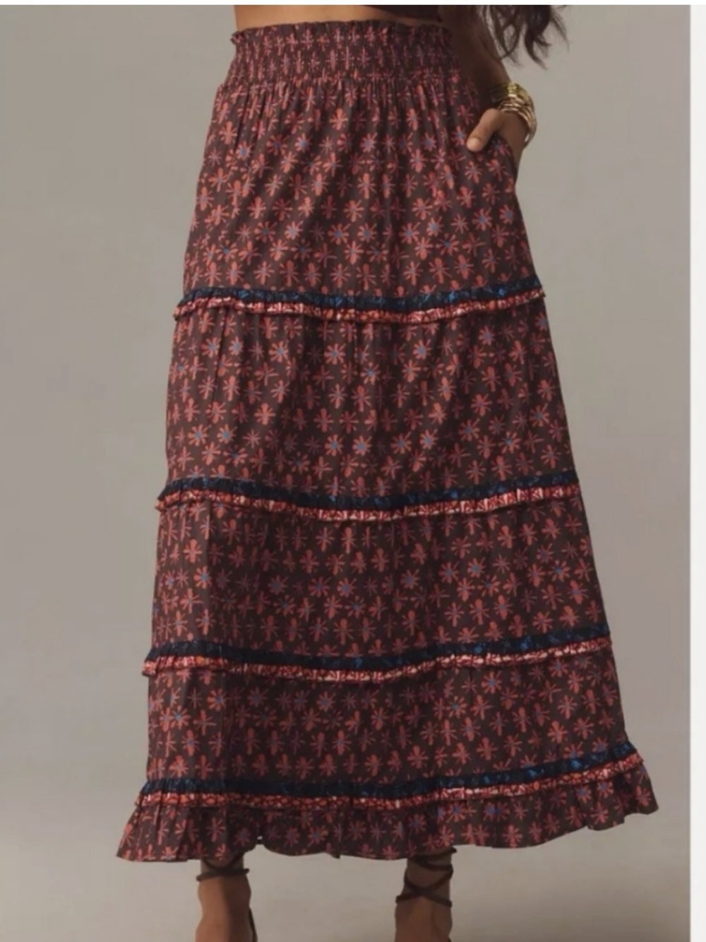 Anthropologie floral tiered maxi skirt